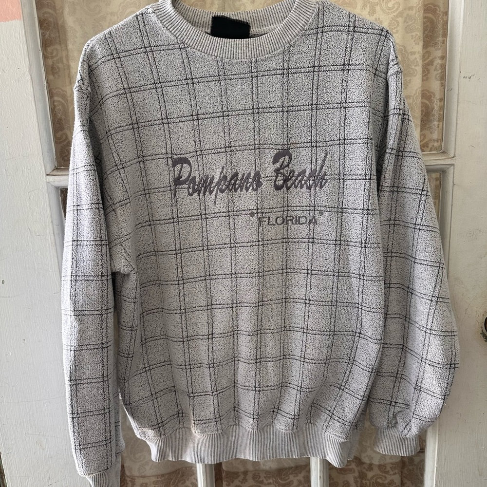 Vintage Plaid Cozy Pompano Beach Florida Crewneck Size Large
